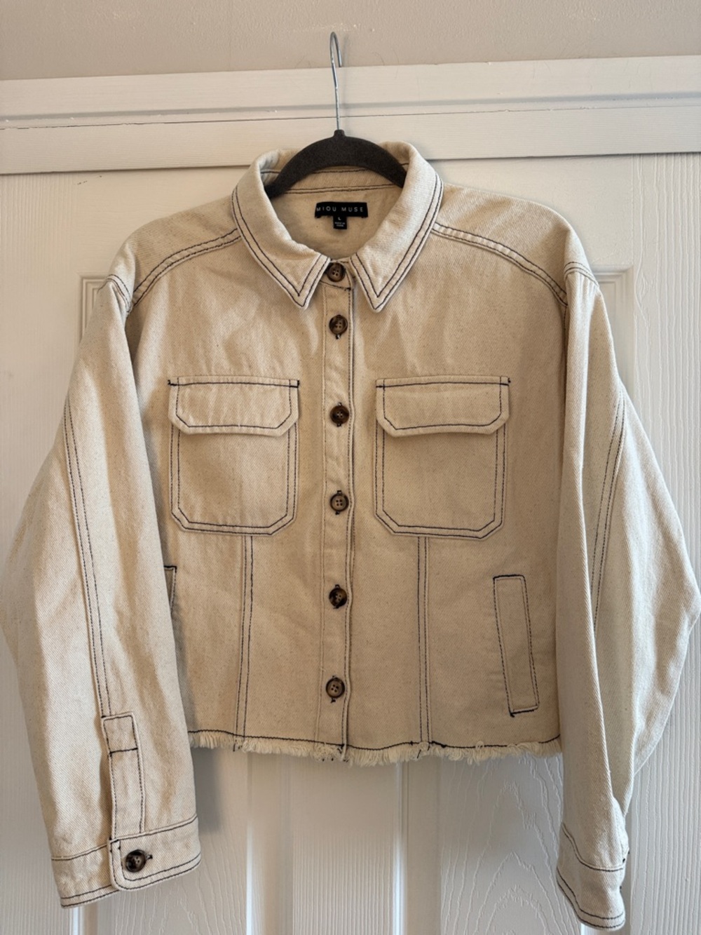 Miou Muse Cream Cropped 100% Cotton Jacket